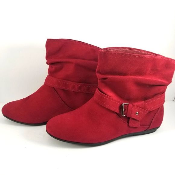 Lower East Side Red Wide Width Faux Suede Boots size 12W S703 - Picture 3 of 6